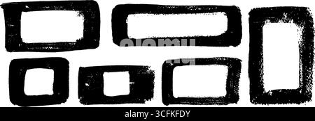 Set of black irregular text box frames in vector style, created with wax, crayon, pastel, chalk, and charcoal. Kid and children doodle squiggle Stock Vector