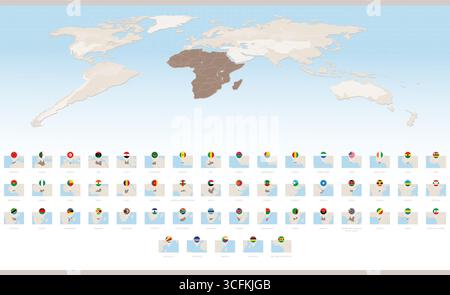 Rectangular Maps of Africa with Flag Pins. Africa Map Collection. Vector Illustration. Stock Vector