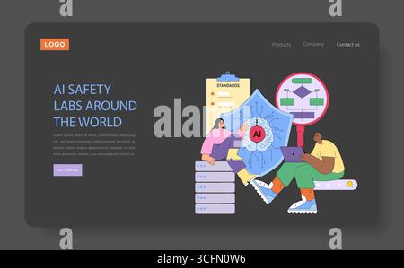 Vector illustration depicting a collaborative work environment for AI safety labs around the world. Features diverse individuals engaged in AI development and decision-making processes. Stock Vector