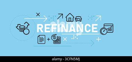 Refinance refinancing process financial procedure of replacing an existing debt obligation under different terms lower interest rate loan debt Stock Vector