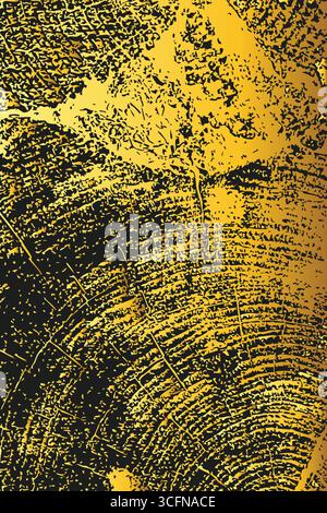 High resolution illustration of gold tree trunk cross section with detailed growth rings and natural cracks. Artistic wood grain texture in contrastin Stock Vector