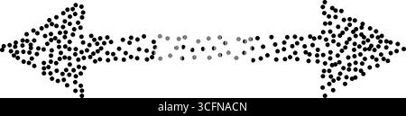 Abstract vector dotted double-sided arrow pointing left and right. Stylized black stipple dot pattern forming arrow shape. Horizontal direction, geome Stock Vector