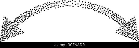 Abstract vector dotted double-sided arrow pointing left and right. Stylized black stipple dot pattern forming arrow shape. Horizontal direction, geome Stock Vector