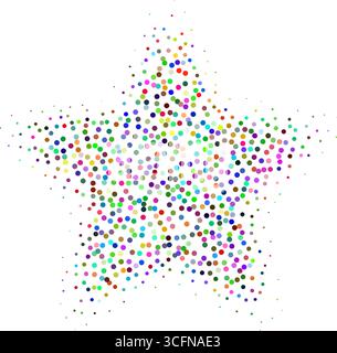 Abstract colorful stipple gradient halftone star, dotted textures of holographic color. Geometric noise star shaped, patterns are made of simple dots Stock Vector