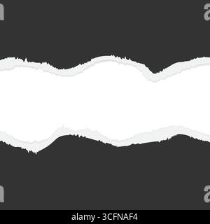 Abstract illustration of a torn white paper strip with irregular edges over dark grey background. Perfect for banners, templates, scrapbooking, and mo Stock Vector