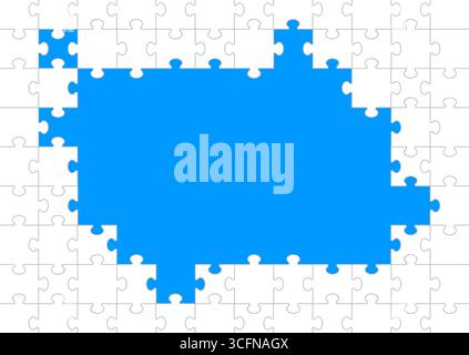 White jigsaw puzzle pieces create a minimalist border as abstract background. The design highlights concepts of connection, teamwork, problem solving, Stock Vector