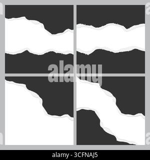 Abstract illustration of a torn white paper strip with irregular edges over dark grey background. Perfect for banners, templates, scrapbooking, and mo Stock Vector