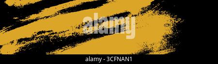 Illustration featuring bold yellow grunge brush strokes diagonally across a black background. The abstract texture adds a vibrant and energetic feel w Stock Vector