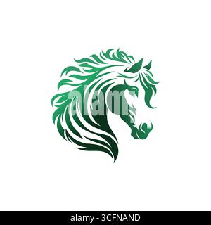 Tribal Vector Green Horse Head in green gradient on white background Stock Vector