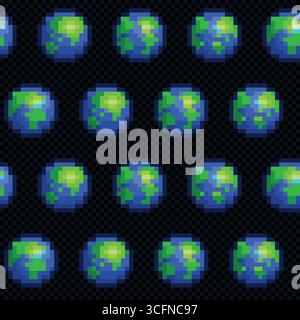 The seamless pixel background with planet earth. Stock Vector
