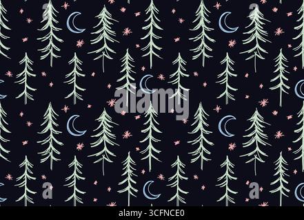 Seamless background with moon and night forest. Stock Vector