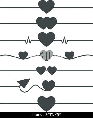 Heart Themed Line Dividers & Separators Stock Vector