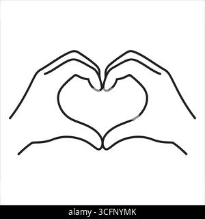 Two Hands Making Heart Shape Gesture Minimalist Line Art Vector PNG Stock Vector