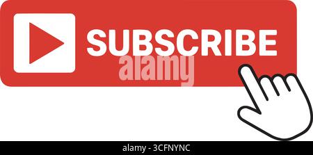 Red Video Channel Subscribe Button with Cursor Click Pointer Vector PNG Stock Vector