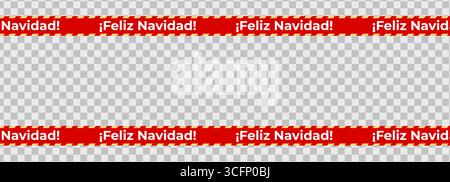 Feliz Navidad Red Tape Frame With Yellow Striped Borders, Forming A Festive Square Border. Great For Holiday Packaging, Gift Wrapping, Digital Frames Stock Vector