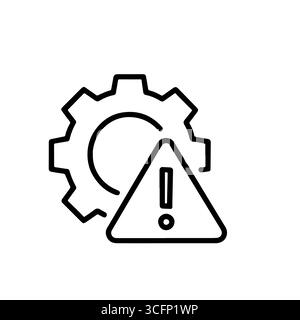 Industrial gear line icon with warning sign indicating a mechanical problem  Stock Vector
