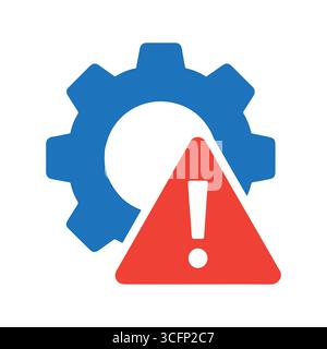 Industrial gear icon with warning sign indicating a mechanical problem  Stock Vector