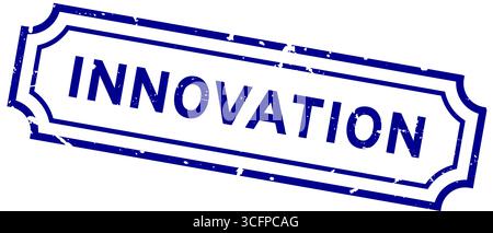 Grunge blue innovation word square rubber stamp on white background Stock Vector