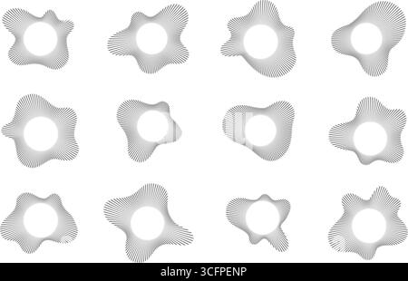 Dotted circular sound wave set with radial patterns for audio visualization and technical graphics. Stock Vector
