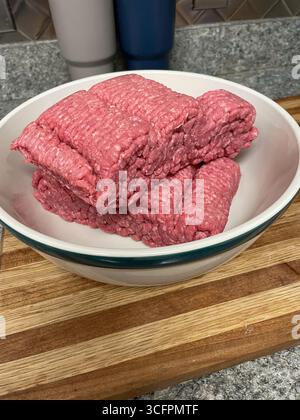 Close-up of a large amount of ground beef ready to be made into hamburgers for a summertime grilling experience, 2025, Montana, USA Stock Photo
