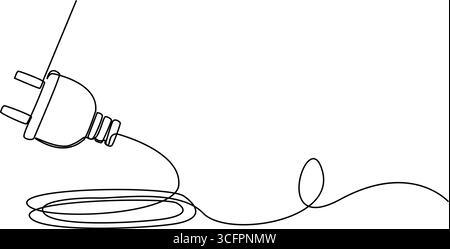 continuous line of electric plug, electric plug socket icon drawn in one line single line vector illustration. isolated white background. Stock Vector