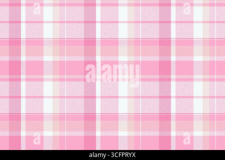 Tablecloth fabric texture tartan, back check plaid background. Service seamless textile pattern vector in pink and white colors palette. Stock Vector