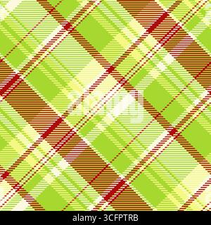 Bright plaid pattern featuring vibrant greens, yellows, and reds.  Perfect for textiles, backgrounds, or adding a touch of rustic style. Represents he Stock Vector