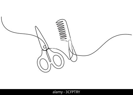 Scissors continuous one line drawing minimalist outline vector illustration Stock Vector