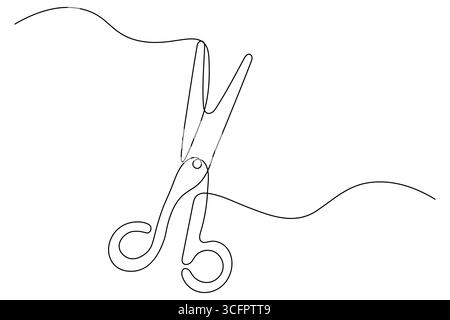 Scissors continuous one line drawing minimalist outline vector illustration Stock Vector