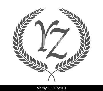 Initial letter Y and Z, YZ monogram logo design with laurel wreath. Luxury emblem with calligraphy font. Stock Vector