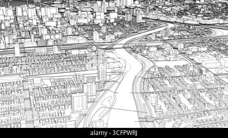 Intricate Cityscape Wireframe Stock Vector