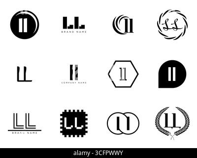 LL logo company template. Letter l and l logotype. Set different classic serif lettering and modern bold text with design elements. Initial font typog Stock Vector