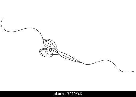 Scissors continuous one line drawing minimalist outline vector illustration Stock Vector