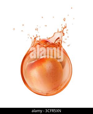 Apples are drowned in a spray of juice isolated on a white background Stock Photo