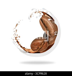 Coffee with milk splashes isolated on white background Stock Photo