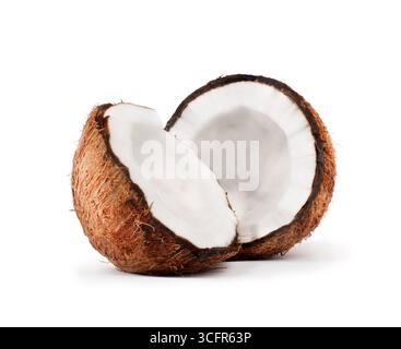 Two pieces of coconut close-up on a white background Stock Photo
