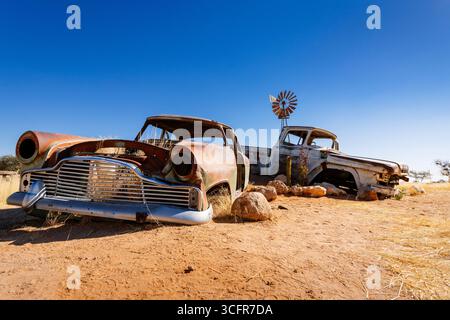 Two cars abandonned to the desert near Solitaire in Namibia Stock Photo