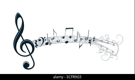 Guitar stylized symbol with musical notes. Stock Vector