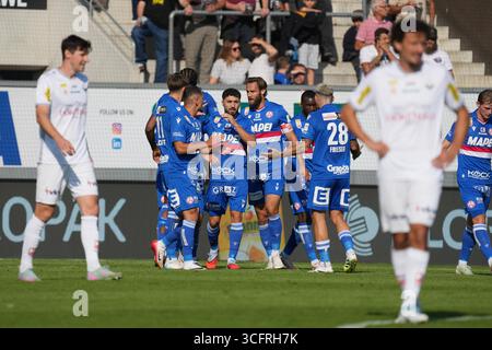 ABD0078 20250824 - ALTACH - ÖSTERREICH: GAK-Jubel zum 1:1 durch Daniel Maderner am Sonntag, 24. August 2025, während der Admiral Bundesliga-Begegnung (Grunddurchgang/4. Runde) zwischen SCR Altach und GAK in Altach. - FOTO: APA/DIETMAR STIPLOVSEK - 20250824 PD6644 Credit: APA-PictureDesk/Alamy Live News Stock Photo