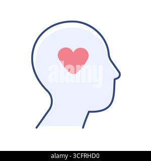 love concept icon. Linear Pictogram silhouette of a human face with heart. Positive thinking concept Stock Vector