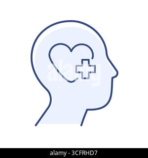 Mental health line icon. Human face icon with medical heart and medical cross isolated on white background. Vector illustration Stock Vector
