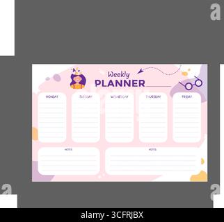 School timetable template for girls. school planner Stock Vector