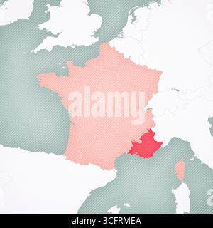 Provence - Alpes - Cote d'Azur red highlighted in map of France Stock ...
