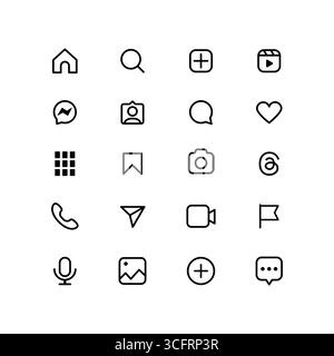 Set of social media icons isolated on white background. phone, camera, flag, message, comment, microphone, image icon Stock Vector