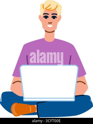 Man sitting cross-legged and working on laptop Stock Vector Image & Art ...