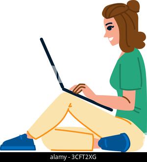 working remotely, young woman sitting on sofa with laptop room plants ...