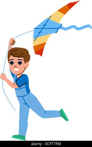 Spring Boy Flying a Kite Cartoon Colored Clipart Stock Vector Image ...