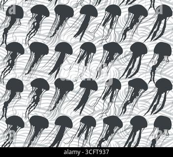 The seamless background with jellyfish in the sea. Stock Vector