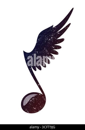 Stylized symbol of a musical note with wings. Stock Vector