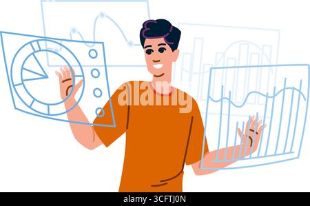 Businessman analyzing data on virtual screen using futuristic technology Stock Vector